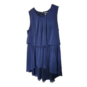 Navy Sleeveless Layered Pleat Chiffon Dress
